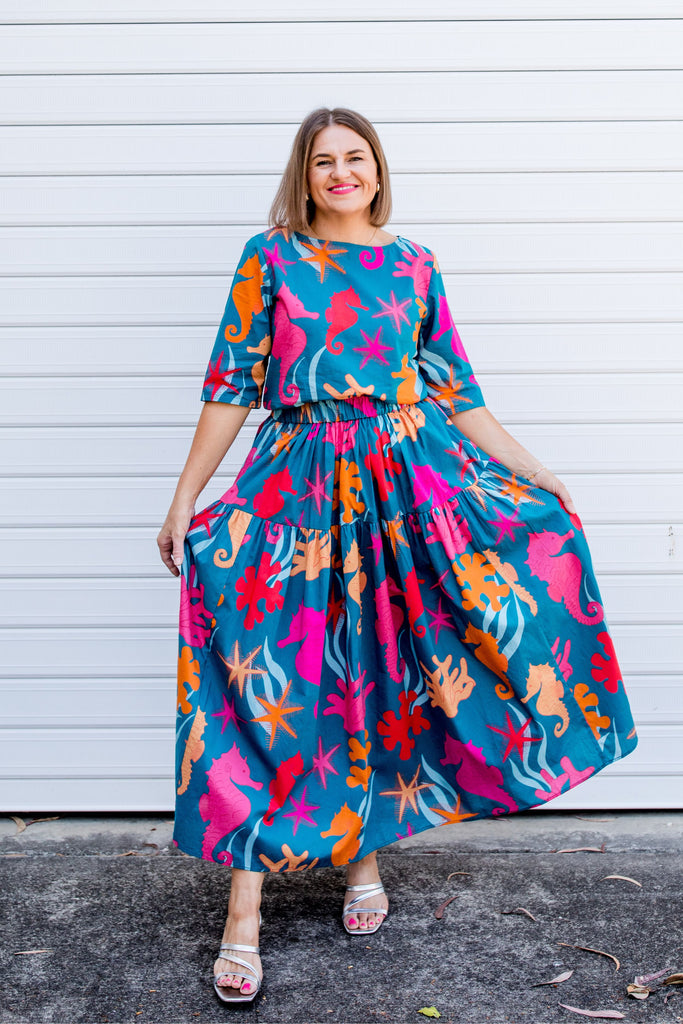 Deep Water Whimsy tiered skirt