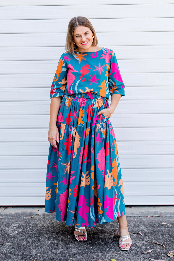 Deep Water Whimsy tiered skirt